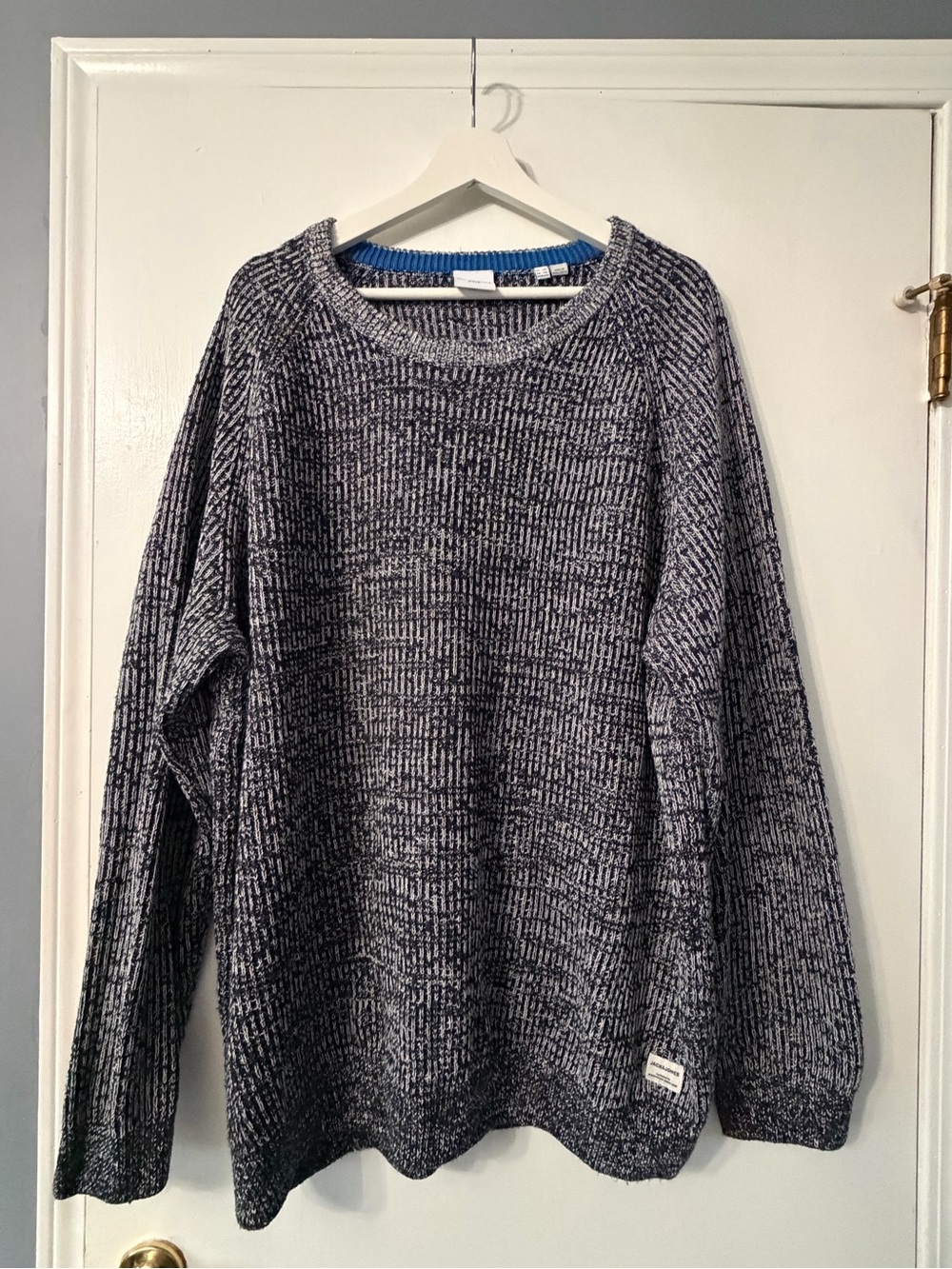 Jack & Jones Men's Marled Navy and Gray Crewneck Sweater
